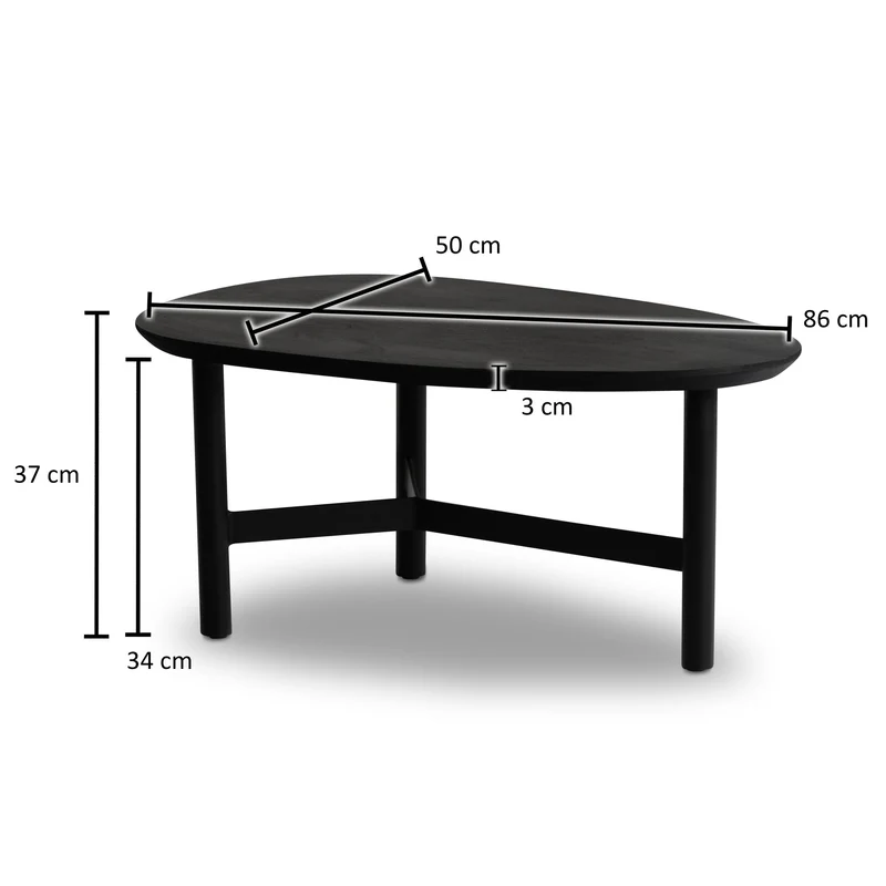 Couchtisch Mango Massivholz Metall Schwarz Nierenform Modern 86x50x37cm