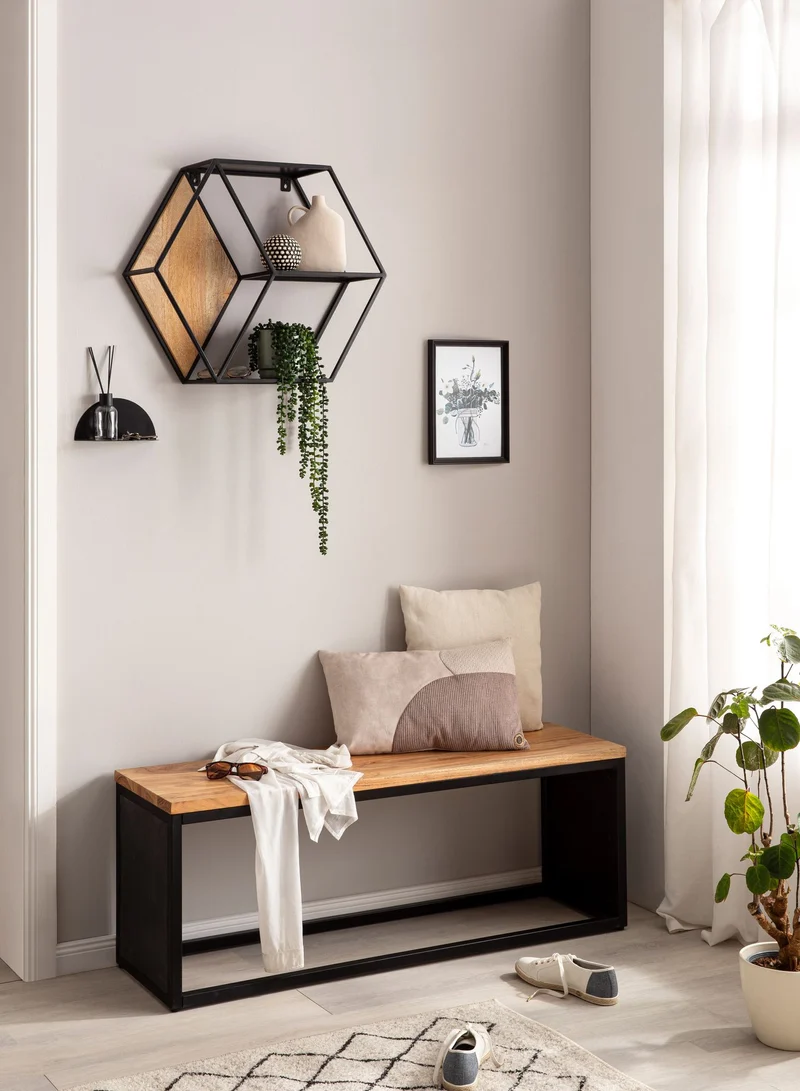 Sitzbank Akazie Massivholz 120x45x35cm Metallgestell Steinoptik