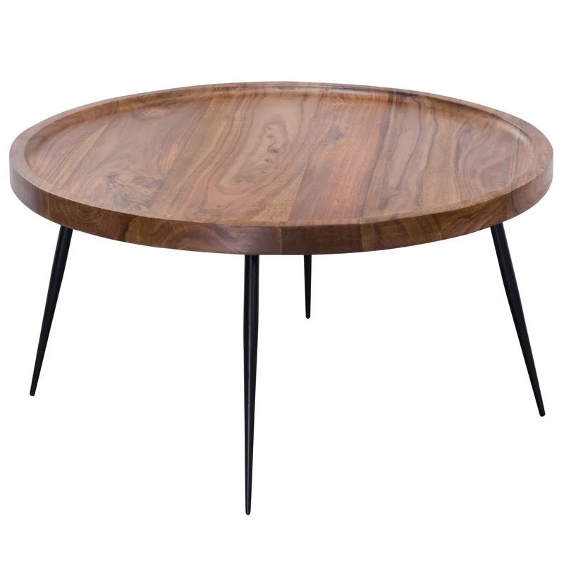 Couchtisch WL5.678 Sheesham Massivholz Metall Rund Retro Braun 75x39x75cm
