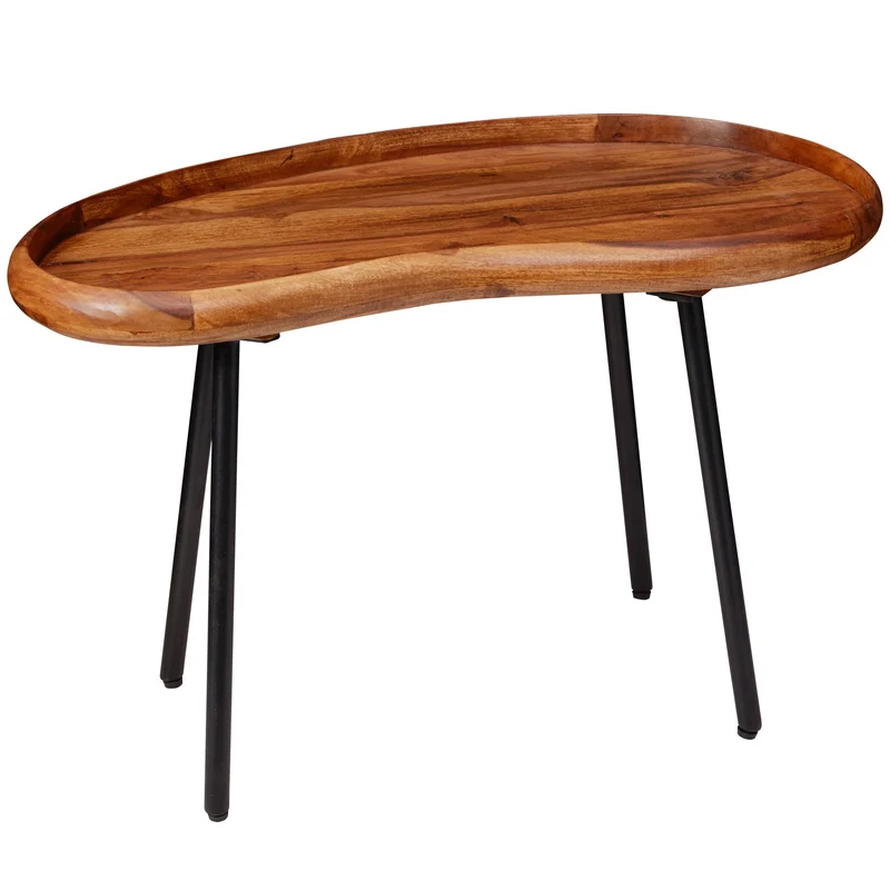Couchtisch WL5.670 Sheesham massiv Nierenform Metallbeine 71x42x40cm