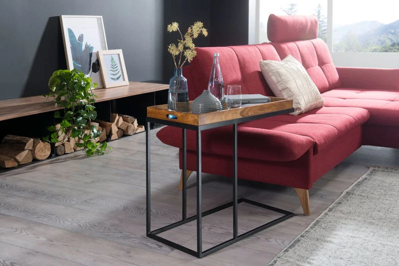 Beistelltisch WL5.667 Sheeshamholz Metallgestell Tabletttisch Naturholz