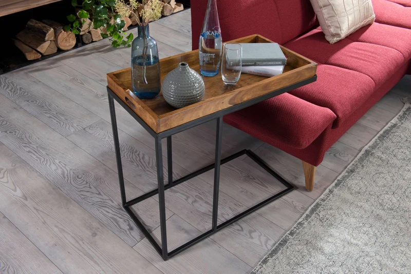 Beistelltisch WL5.667 Sheeshamholz Metallgestell Tabletttisch Naturholz