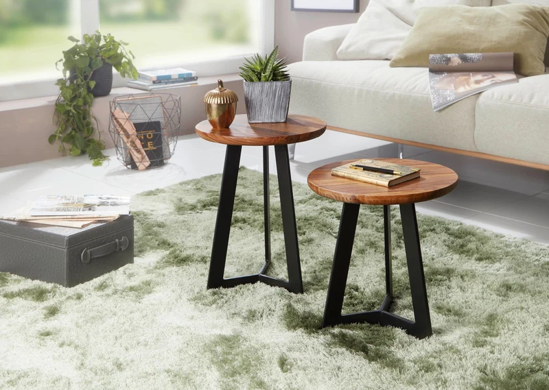 Beistelltisch WL5.664 Sheesham Holz Metall Industrial Style 35x45x35cm