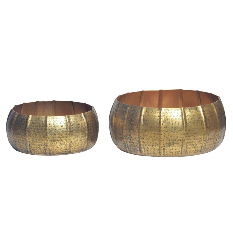 Pflanzkübel 2er Set Aluminium Gold Rund Indoor Hammerschlag Design
