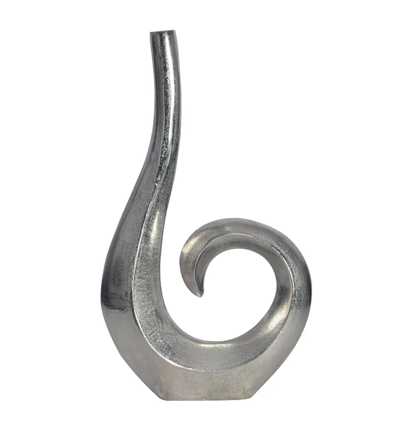 Vase 47cm Aluminium Silber Spirale Modern Tischdeko Handgefertigt