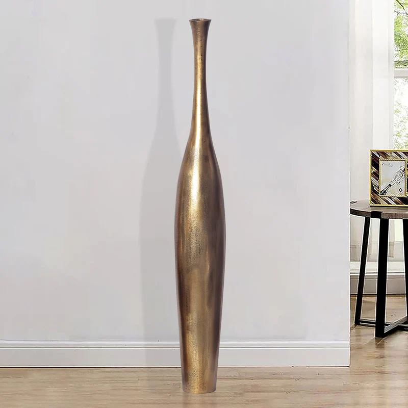 Vase BOTTLE S 75cm Aluminium Gold Blumenvase Modern Handgefertigt