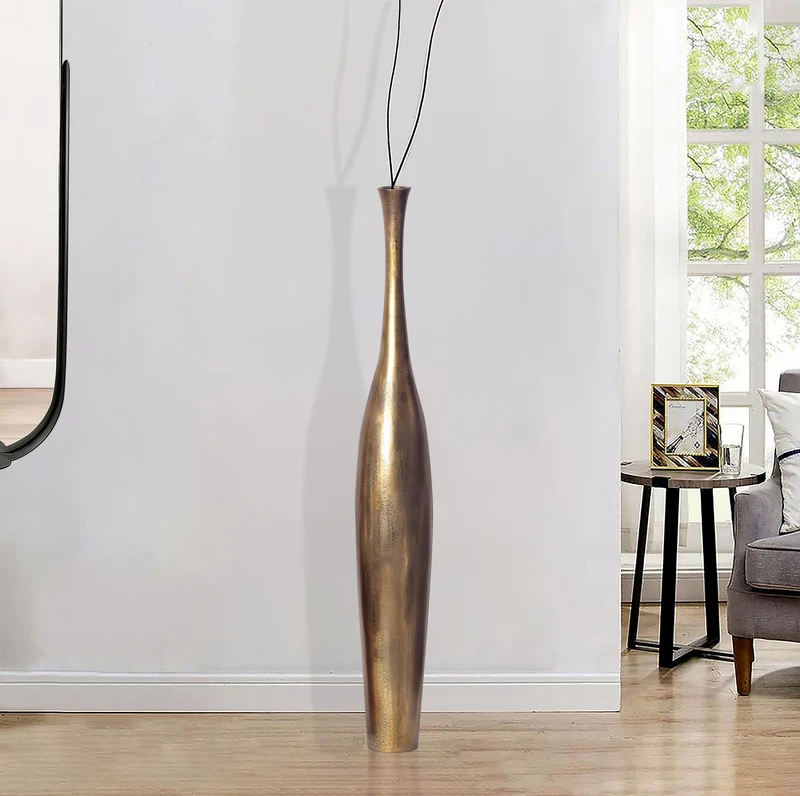 Vase BOTTLE S 75cm Aluminium Gold Blumenvase Modern Handgefertigt
