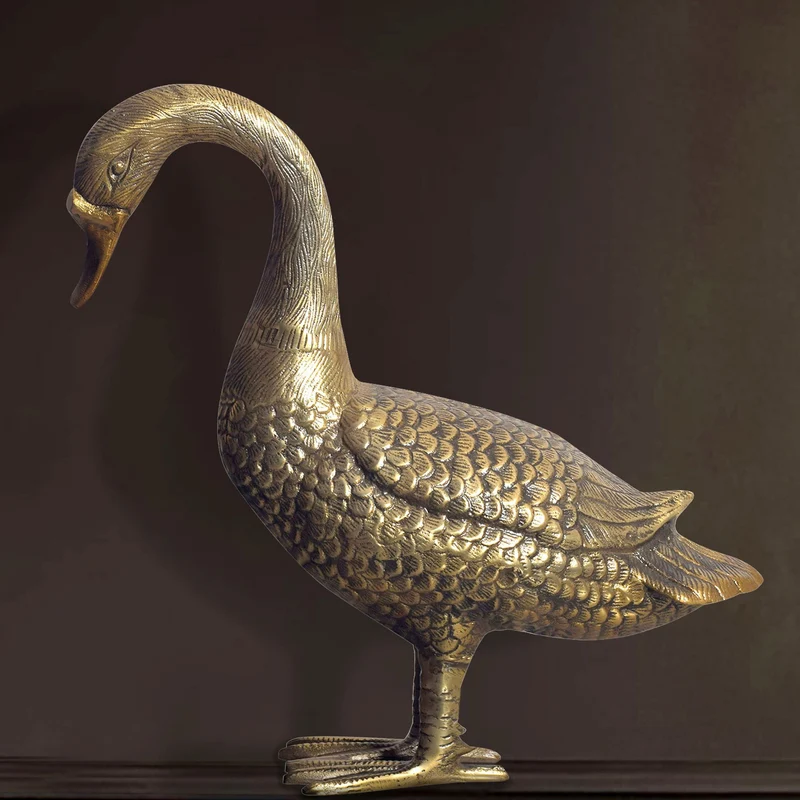 Dekofigur Gans Aluminium Gold 46cm Modern Tischdekoration
