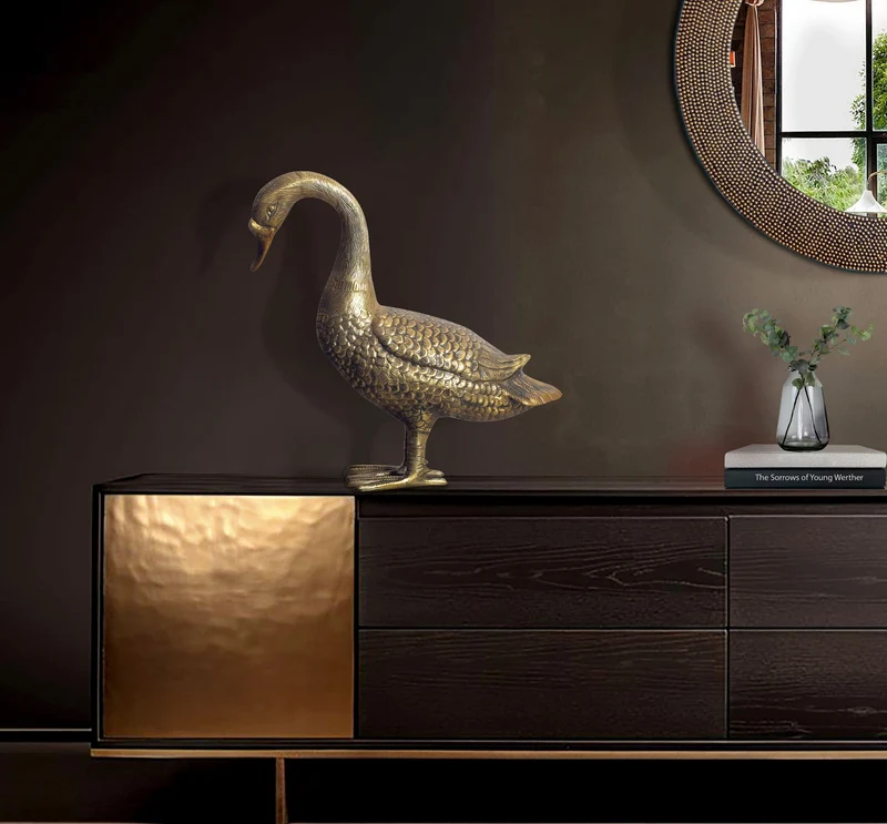 Dekofigur Gans Aluminium Gold 46cm Modern Tischdekoration