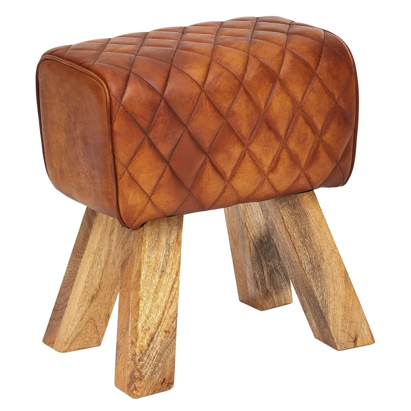 Sitzhocker Echtleder Massivholz 40x48x27cm Modern Braun Gepolstert