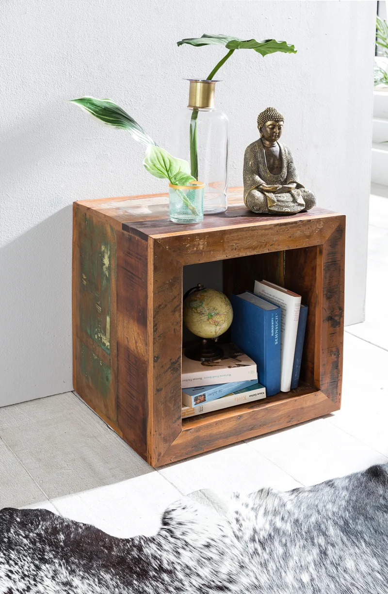 Beistelltisch Kalkutta Massivholz Cube 45x45x35cm mit Ablage Wohnzimmer