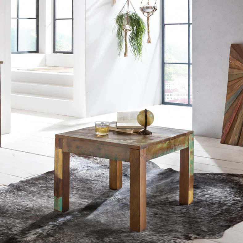 Couchtisch Kalkutta 60x47x60cm Massivholz Shabby-Chic Bootsholz quadratisch