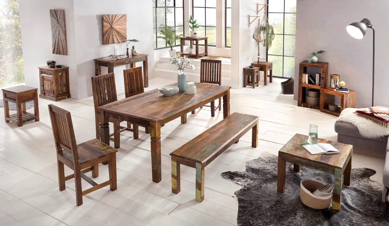 Couchtisch Kalkutta 60x47x60cm Massivholz Shabby-Chic Bootsholz quadratisch