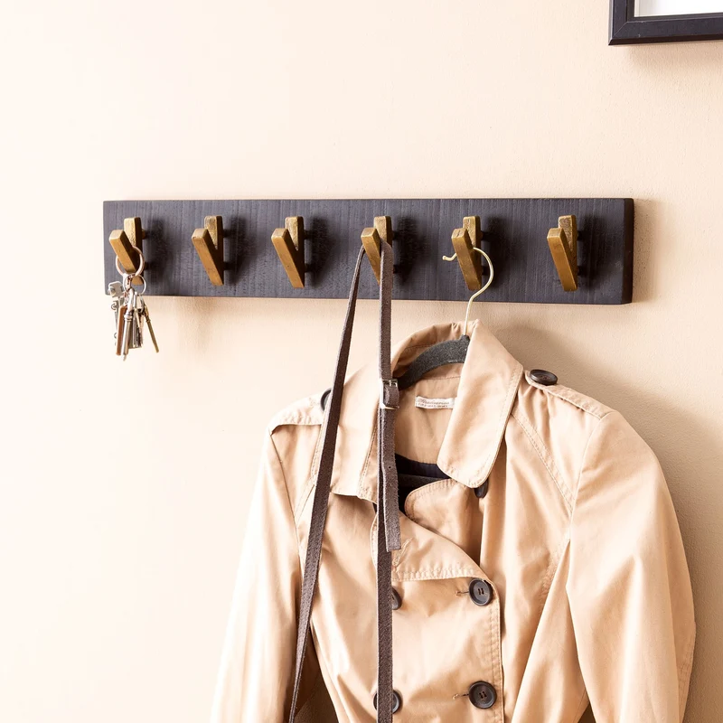 Wandgarderobe Mango Massivholz Metall 60x10x8cm Schwarz Gold Hakenleiste