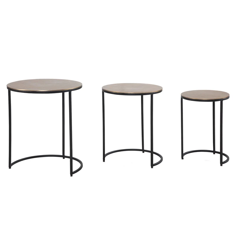 Beistelltisch 3er Set Aluminium Gold Schwarz Rund Modern Wohnzimmer