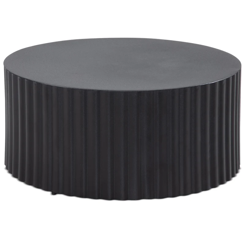 Couchtisch Metall Schwarz Rund Wellenmuster Eisen Lamellenoptik 67x67x31cm