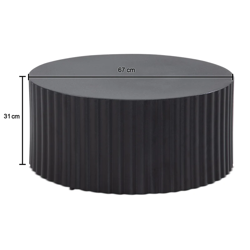 Couchtisch Metall Schwarz Rund Wellenmuster Eisen Lamellenoptik 67x67x31cm