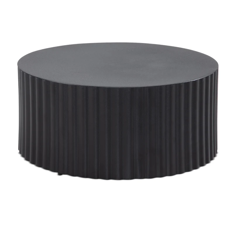 Couchtisch Metall Schwarz Rund Wellenmuster Eisen Lamellenoptik 67x67x31cm