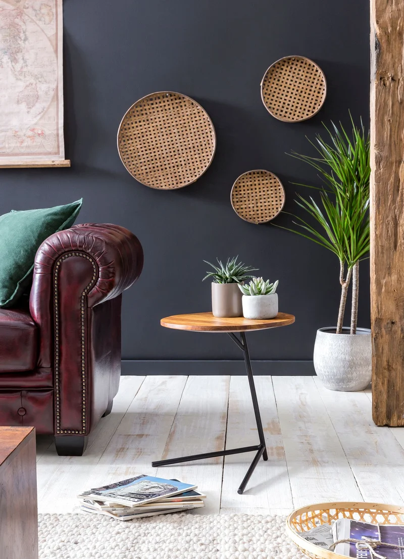 Beistelltisch 40x46x40cm Sheesham Holz Metall Industrial Style Wohnzimmer