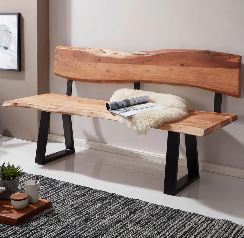 Esszimmerbank GAYA 160cm Akazie Massivholz Baumkante Landhausstil