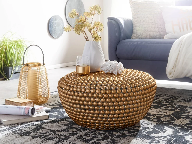 Couchtisch Aluminium Gold 60x60x30cm Rund Orientalisch Design