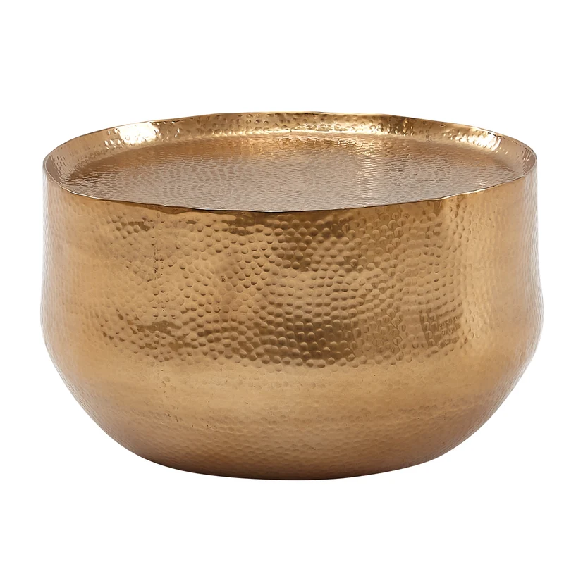 Couchtisch Aluminium Gold 60x60x35cm Rund Orientalisch Design