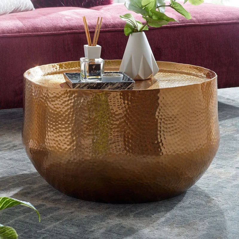 Couchtisch Aluminium Gold 60x60x35cm Rund Orientalisch Design