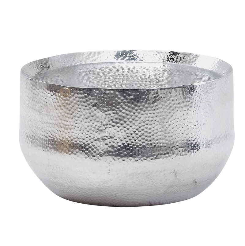 Couchtisch Hammerschlag Aluminium Rund 60x60x35cm Silber Orientalisch
