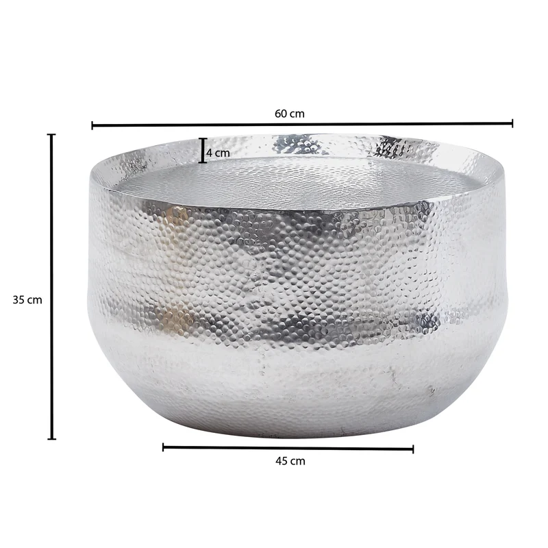 Couchtisch Hammerschlag Aluminium Rund 60x60x35cm Silber Orientalisch