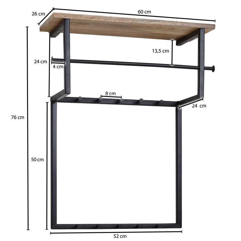 Wandgarderobe Mango Massivholz Metall Hakenleiste Ablage Kleiderstange