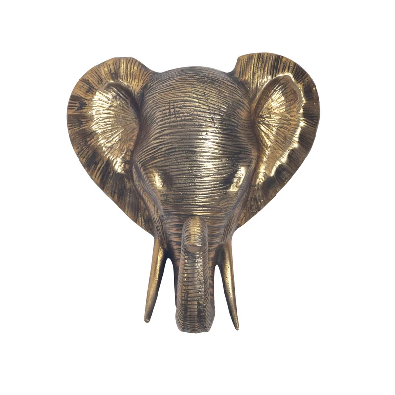 Wanddeko Elefant Tierkopf 41cm Aluminium Gold Exotisch Modern