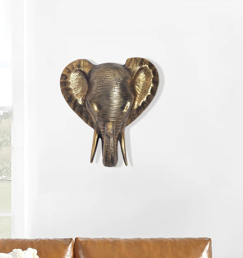 Wanddeko Elefant Tierkopf 41cm Aluminium Gold Exotisch Modern