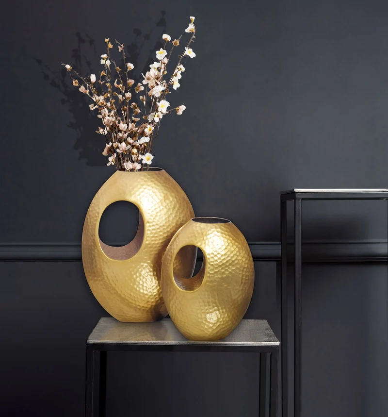 Vase 2er Set Aluminium Gold Hammerschlag Modern Handgefertigt