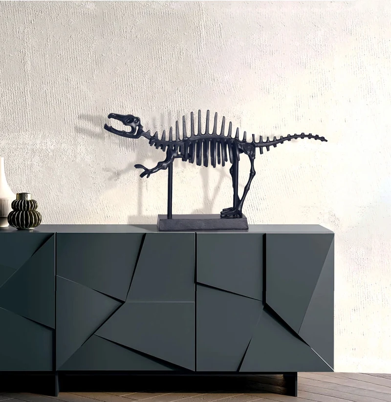 Dekofigur T-Rex Aluminium Schwarz 62cm mit Sockel Modern Design