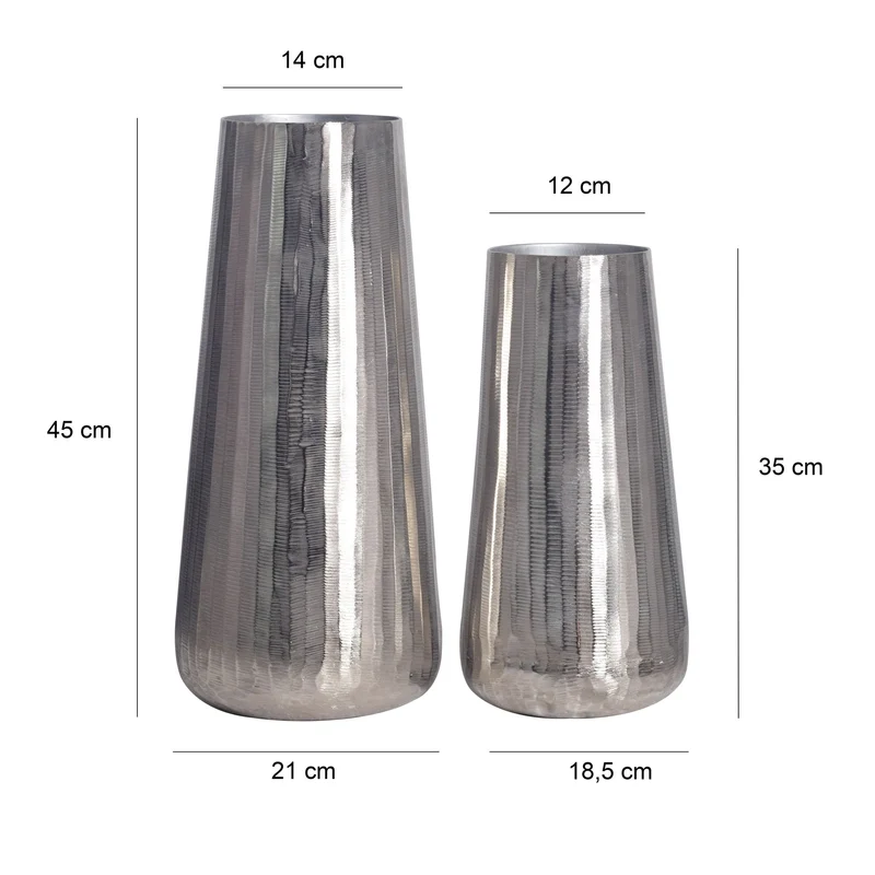 Vase 2er Set Aluminium Silber Rund Modern Tischvase Handgefertigt