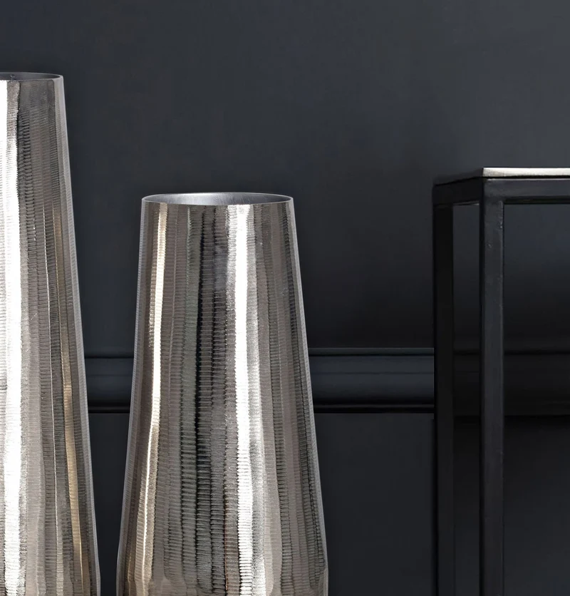 Vase 2er Set Aluminium Silber Rund Modern Tischvase Handgefertigt