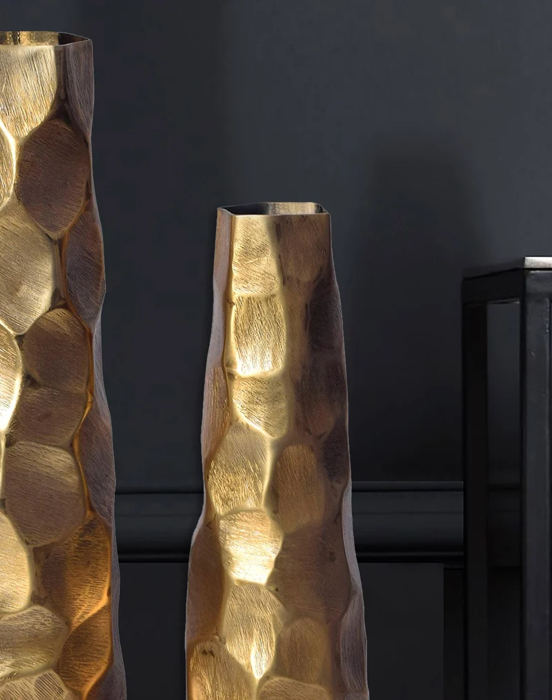 Vase 2er Set Aluminium Gold Hammerschlag Modern Tischdeko