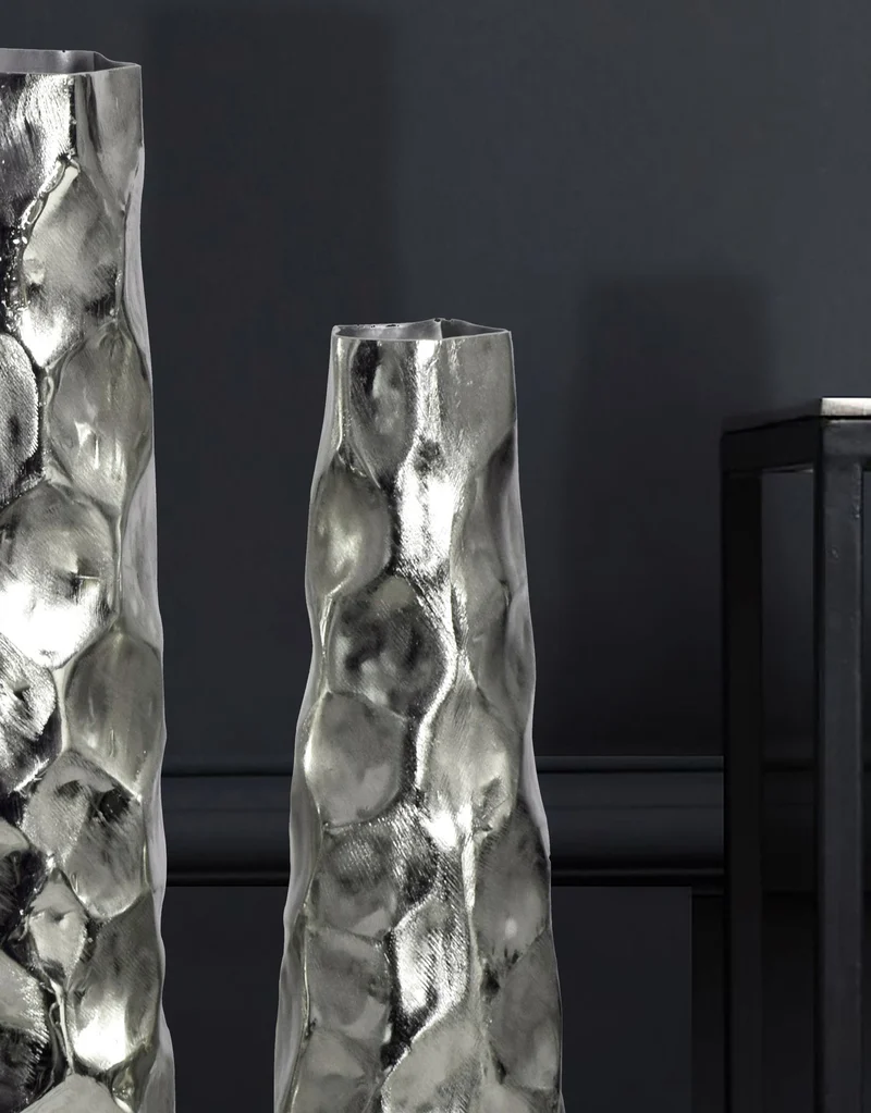Vase 2er Set Aluminium Silber Hammerschlag Modern Tischdeko