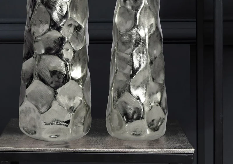 Vase 2er Set Aluminium Silber Hammerschlag Modern Tischdeko