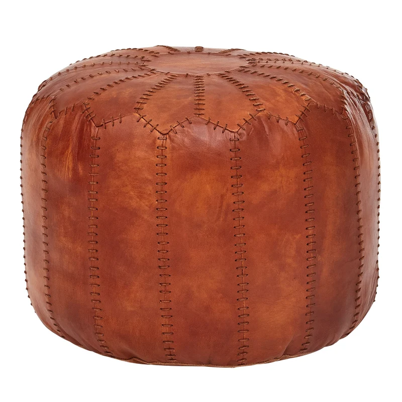 Sitzhocker Echtleder Braun 52x40x52cm Orientalisch Wohnzimmer Pouf