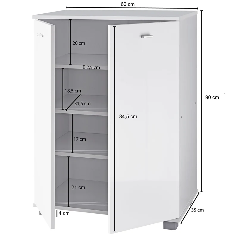 Schuhschrank NIMES modern Holz Weiß 12 Paar 4 Fächer 2 Türen