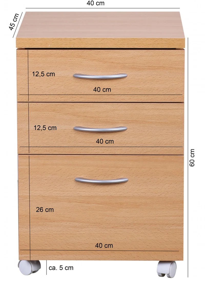 Rollcontainer OTTAWA 40x60x45cm Buche Schubladen Büro Kosmetikwagen