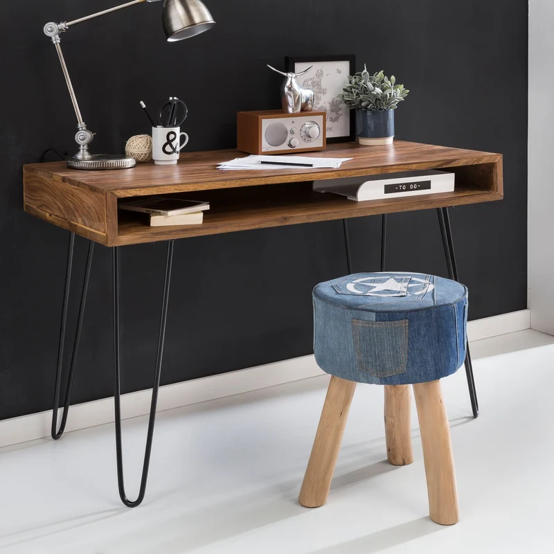 Schreibtisch BAGLI 110x60x76cm Sheesham Massivholz Landhausstil Braun