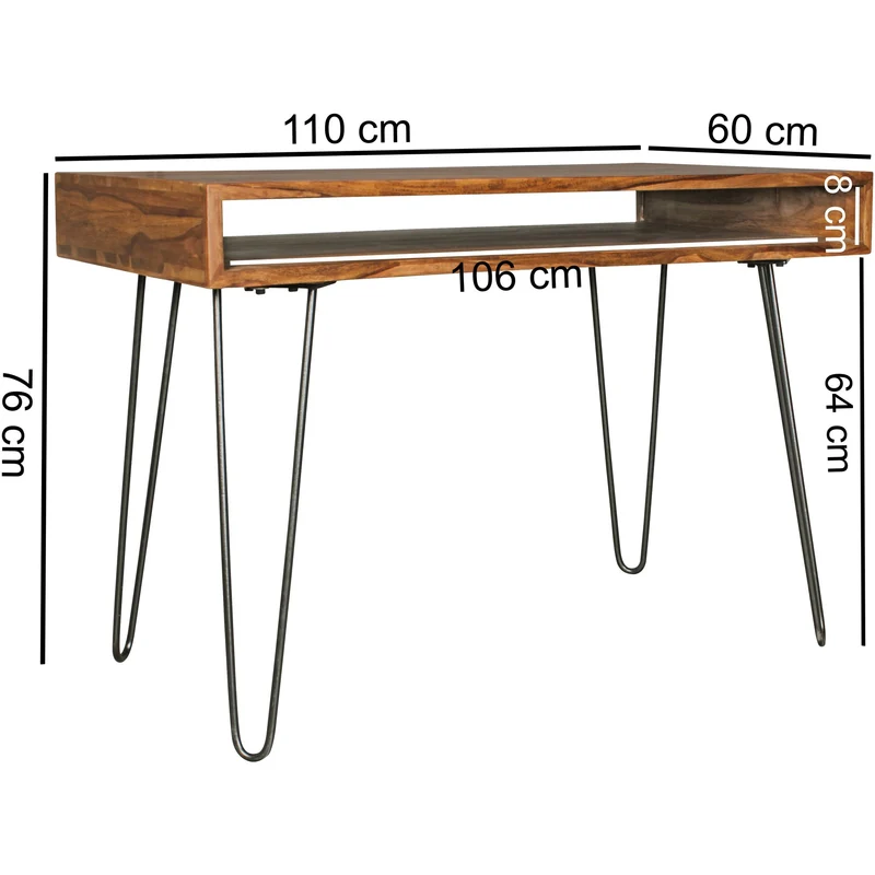 Schreibtisch BAGLI 110x60x76cm Sheesham Massivholz Landhausstil Braun
