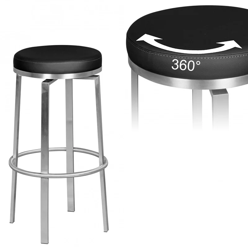 Barhocker WL1.947 Edelstahl 360° drehbar gepolstert Schwarz Modern