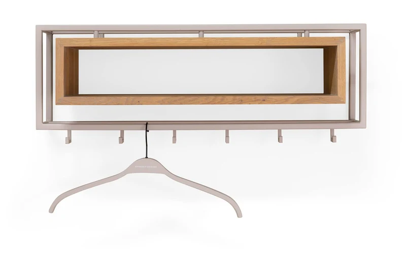 Garderobe Wandgarderobe SCHOOL 80 Stahl Silky Taupe Ablage Eiche