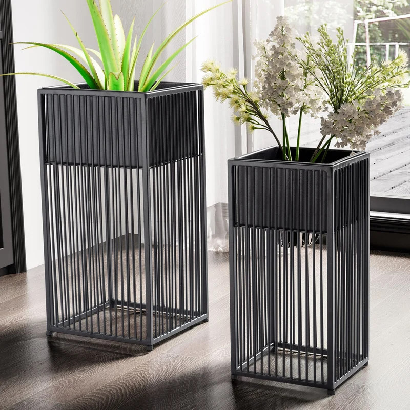 Blumentopf 2er Set Metall Schwarz Quadratisch Indoor Pflanzkübel