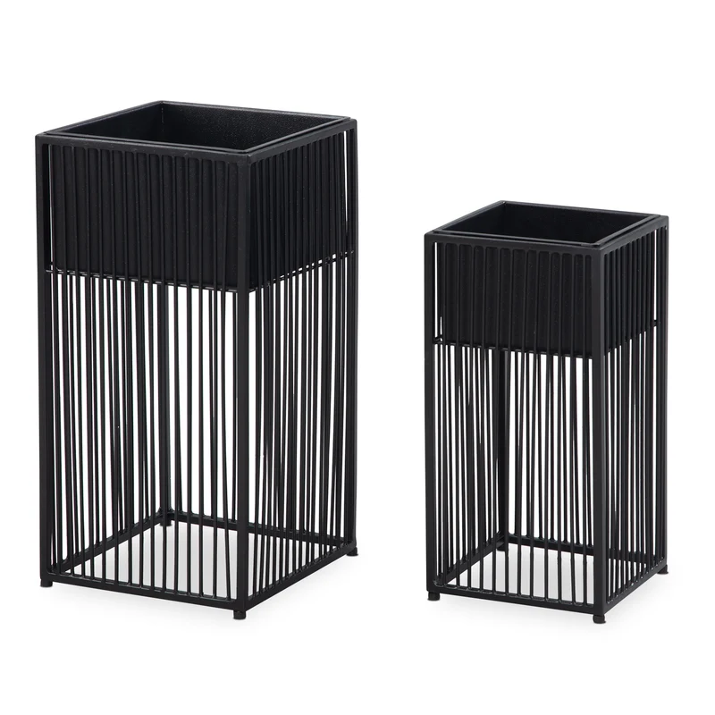 Blumentopf 2er Set Metall Schwarz Quadratisch Indoor Pflanzkübel