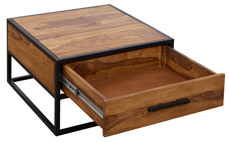 Couchtisch WL5.623 Sheesham Massivholz Metall Industrial Braun 65x38x65cm