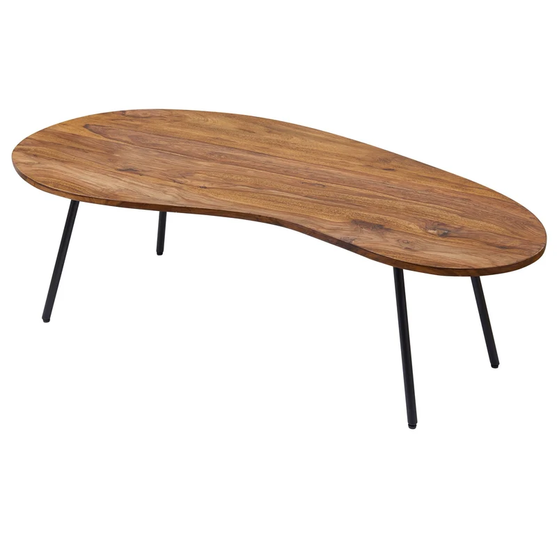Couchtisch WL5.617 122x36x63cm Sheesham Massivholz Metallbeine Schwarz